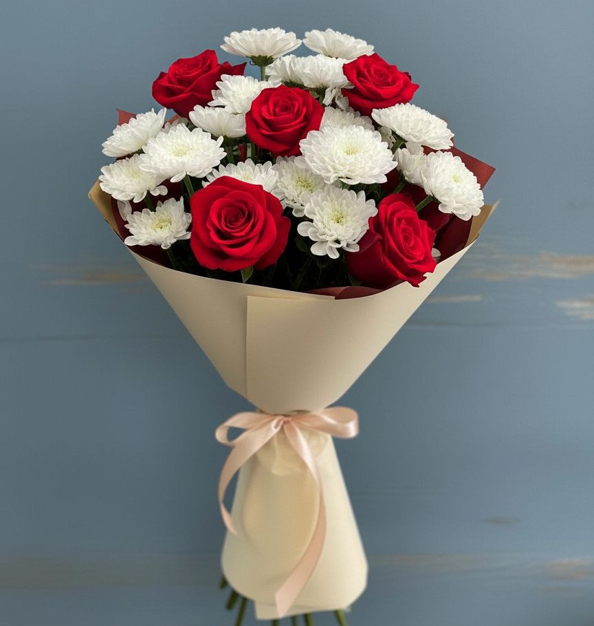 Букет цветов из: Розы и Хризантемы в Рыбной Слободе