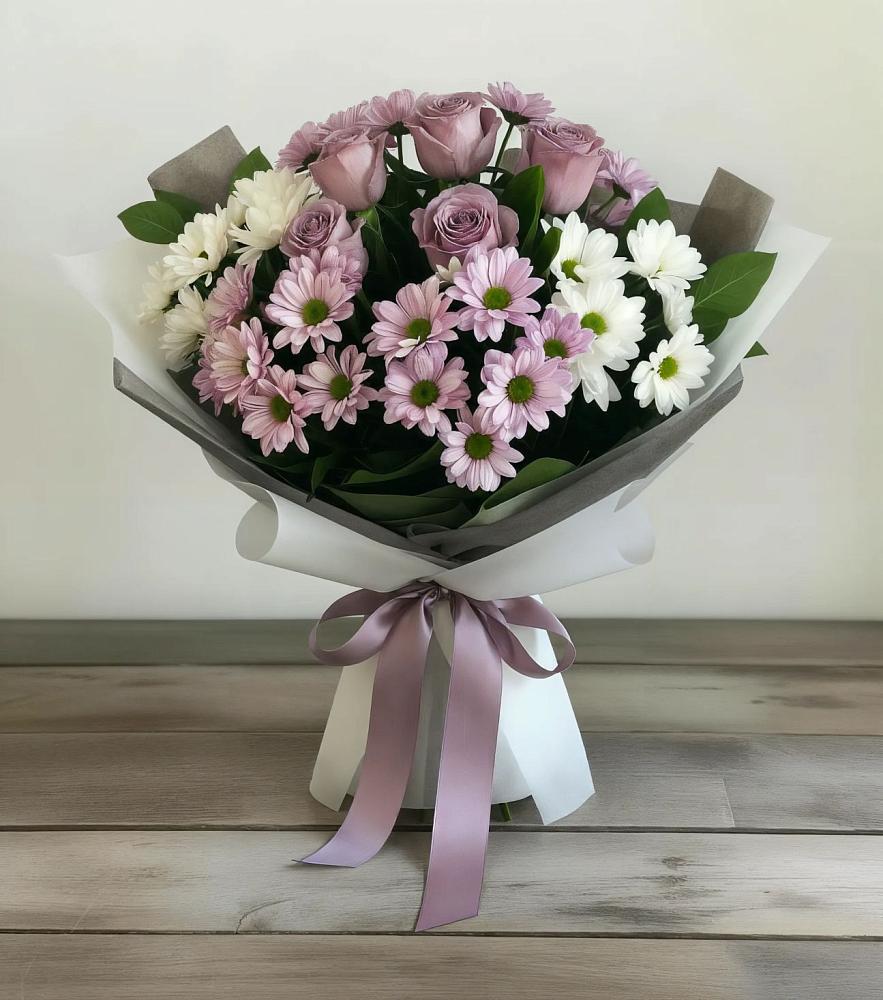 Букет цветов из: Хризантемы и Розы в Рыбной Слободе
