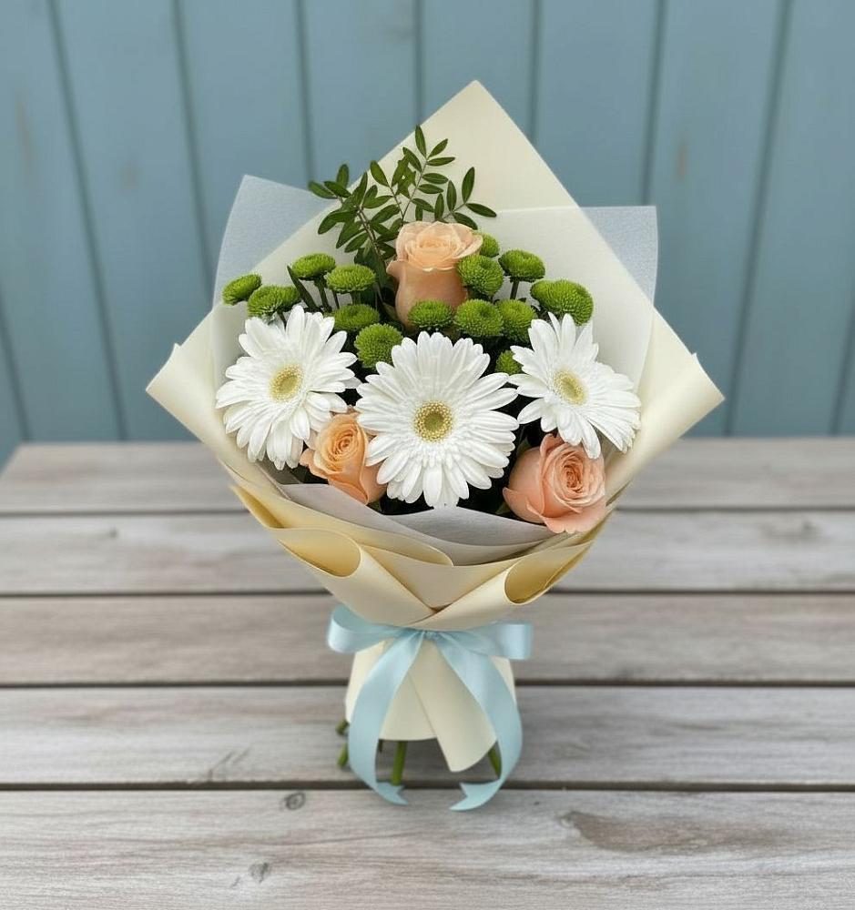 Букет цветов из: Герберы, Розы и Хризантемы в Рыбной Слободе