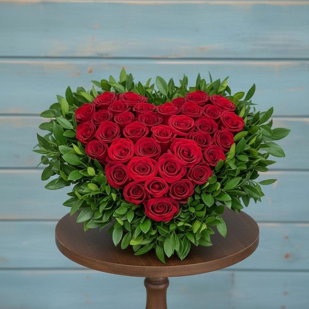 Цветочная композиция из Розы в виде сердца в Рыбной Слободе