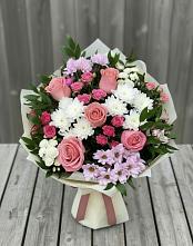 Букет цветов из:  Альстромерии, Гвоздики, Розы и Хризантемы в Рыбной Слободе