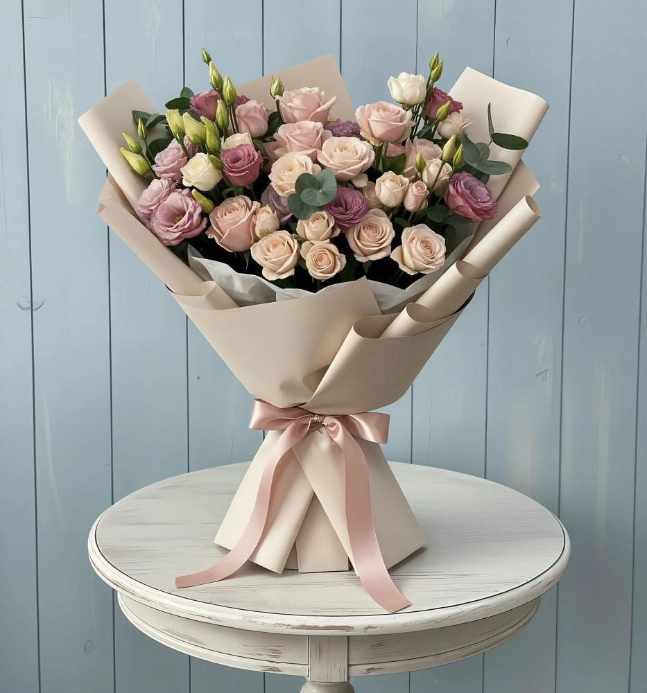 Букет цветов из: Розы и Лизиантусы в Рыбной Слободе