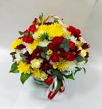 Цветочная композиция из Хризантемы и Розы в корзине #REPLACE_PRED# Рыбной Слободе